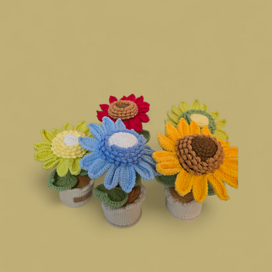 Hand made crochet flowers pots