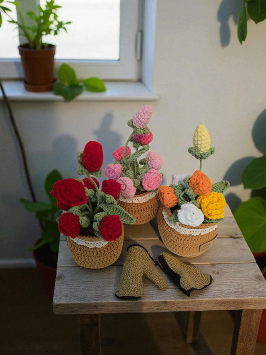 Crochet flowers pots